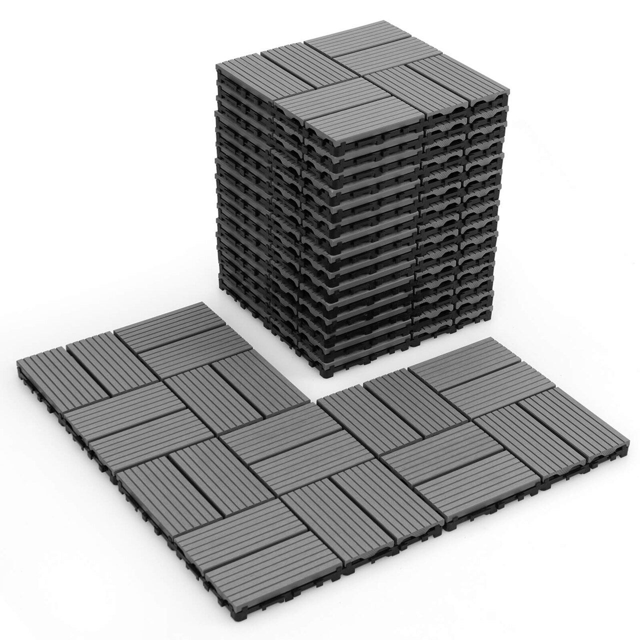 Costway 18/36 PCS Interlocking Deck Tiles 12" x 12" Waterproof All Weather Flooring Covering Grey